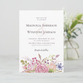Dusty Pink Floral All in One Wedding Einladung (Stehend Vorderseite)