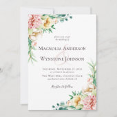 Dusty Pink Floral All in One Wedding Einladung (Vorderseite)