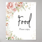 Dusty Pink Floral Baby Dusche Lebensmittel Poster (Vorne)