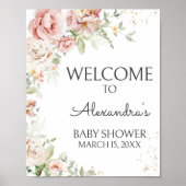 Dusty Pink Floral Baby Dusche Willkommen Poster (Vorne)