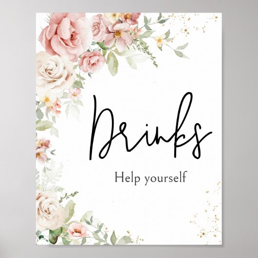 Dusty Pink Floral Baby Duschgetränke Poster (Vorne)