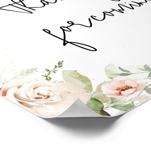 Dusty Pink Floral Baby Shower Danke für Ihr Kommen Poster (Ecke)