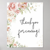 Dusty Pink Floral Baby Shower Danke für Ihr Kommen Poster (Vorne)
