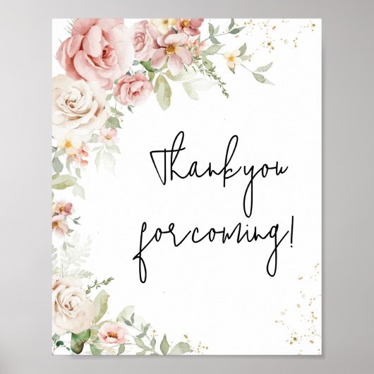 Dusty Pink Floral Baby Shower Danke für Ihr Kommen Poster (Vorne)