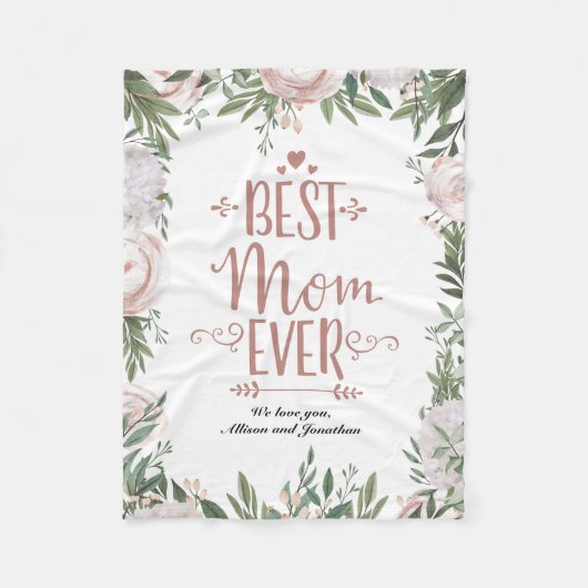 Dusty Pink Floral Beste Mama je Muttertag Fleecedecke (Vorderseite)