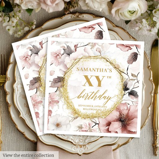 Dusty Pink Floral Boho 80 Geburtstag Napkins Custo Serviette