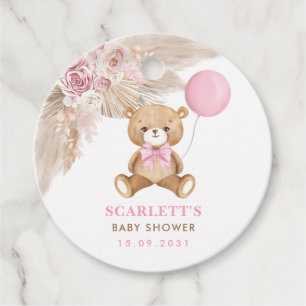 Dusty Pink Floral Boho Teddy Bear Baby Dusche Geschenkanhänger