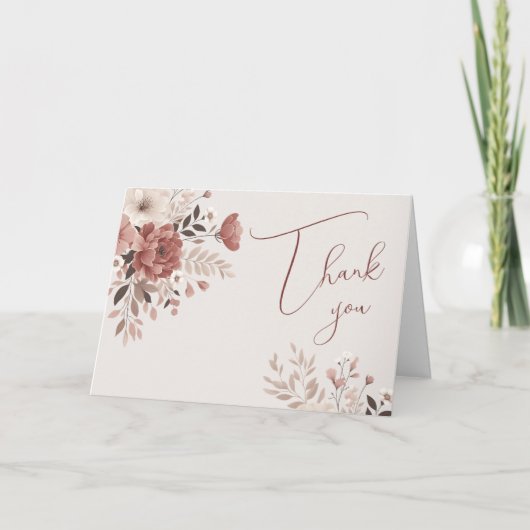 Dusty Pink Floral Boho Wedding Danke-Card Dankeskarte (Vorderseite)