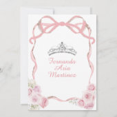 Dusty Pink Floral Bow Ribbon Silver Mis Quince Einladung (Rückseite)