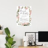 Dusty Pink Floral Bridal Bubbly Begrüßungszeichen Poster (Heimbüro)