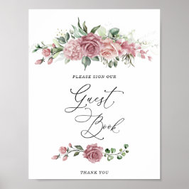  Dusty Pink Floral Bridal Shower Guest Book Poster