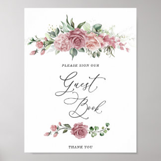  Dusty Pink Floral Bridal Shower Guest Book Poster