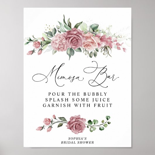 Dusty Pink Floral Bridal Shower Mimosa Bar Poster (Vorne)