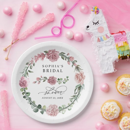 Dusty Pink Floral Bridal Shower Pappteller (Party)