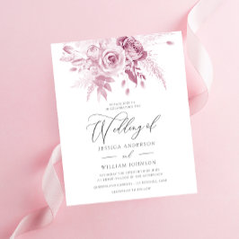 Dusty Pink Floral Budget Einladung Hochzeit