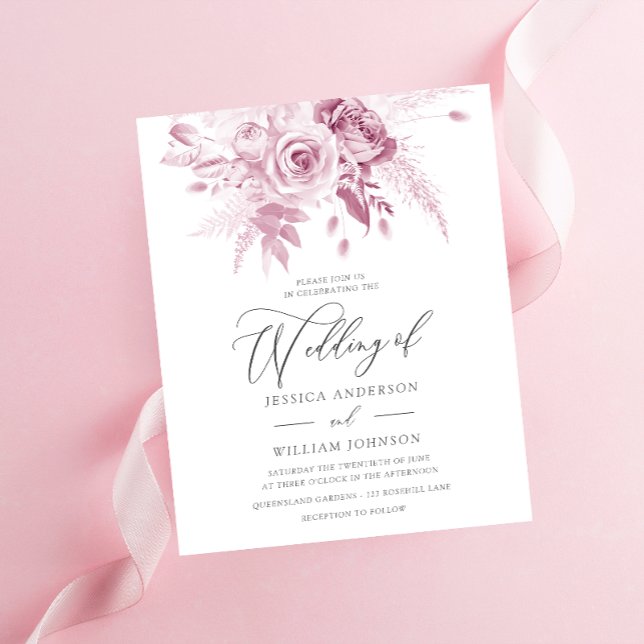 Dusty Pink Floral Budget Einladung Hochzeit (Von Creator hochgeladen)