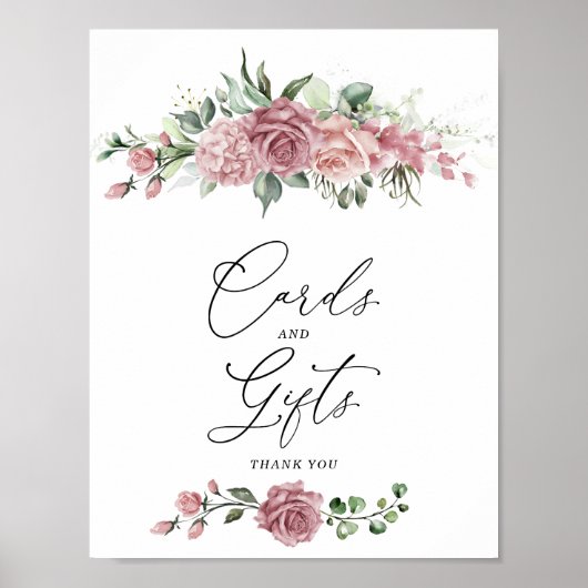 Dusty Pink Floral Cards & Gifts Sign Poster (Vorne)