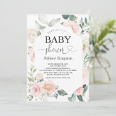 Dusty Pink Floral Diamond Babydusche Einladung (Stehend Vorderseite)