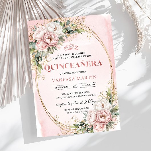Dusty Pink Floral Eucalyptus 15th Birthday Invite Einladung