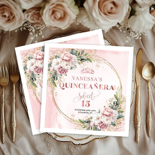 Dusty Pink Floral Eucalyptus Birthday Napkins Serviette