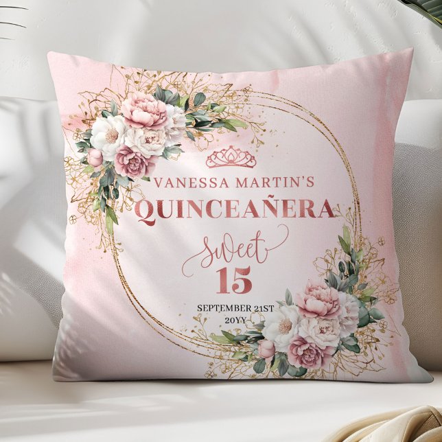 Dusty Pink Floral Eucalyptus Perfect Gift Quince  Kissen (Dusty Pink Floral Eucalyptus Perfect Gift Quince Pillow)