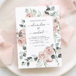 Dusty Pink Floral Eukalyptus Greenerity Wedding In Einladung