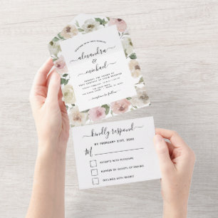 Dusty Pink Floral Eukalyptus Wedding RSVP All In One Einladung
