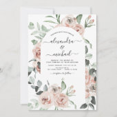 Dusty Pink Floral Foto Eukalyptus Wedding Einladung (Vorderseite)
