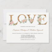 Dusty Pink Floral Gold Liebe Botanische Hochzeit Einladung (Vorderseite)