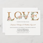 Dusty Pink Floral Gold Liebe Botanische Hochzeit Einladung (Vorne/Hinten)