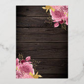 Dusty Pink Floral Gown Barn Holz Quinceanera Gold Folieneinladung (Rückseite)