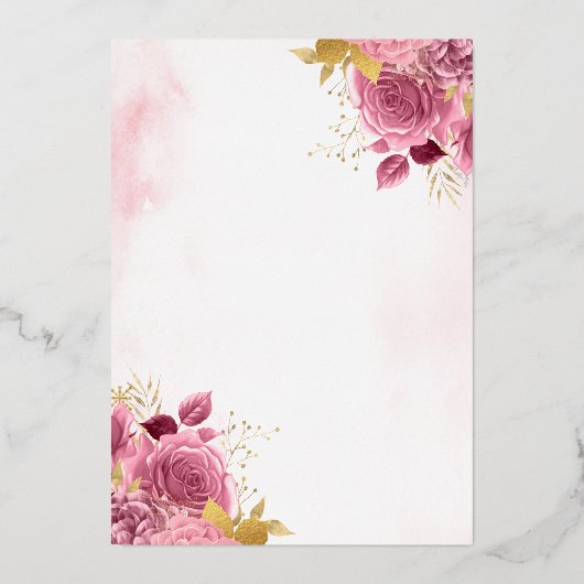 Dusty Pink Floral Gown Quinceanera Rose Gold Folieneinladung (Rückseite)