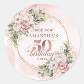 Dusty Pink Floral Greenery 50th Birthday Stickers (Vorderseite)