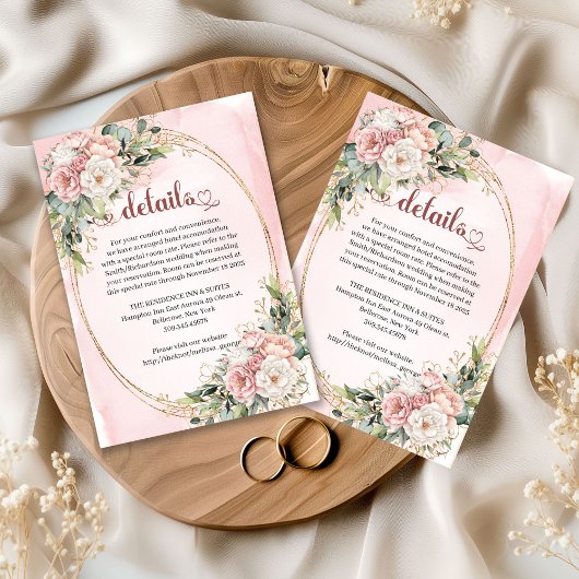 Dusty Pink Floral Greenery Wedding Details Card Begleitkarte