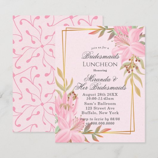 Dusty Pink Floral Kraft Bridesmaids Luncheon Einladung (Vorne/Hinten)