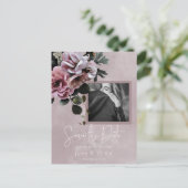 Dusty Pink Floral Modernes Foto Ankündigungspostkarte (Stehend Vorderseite)