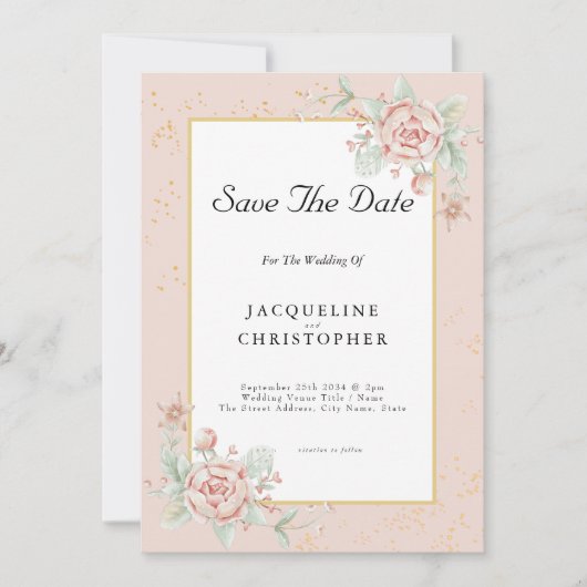 Dusty Pink Floral Peony Save the Date Hochzeit Einladung (Vorderseite)