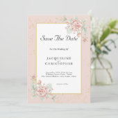 Dusty Pink Floral Peony Save the Date Hochzeit Einladung (Stehend Vorderseite)