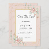 Dusty Pink Floral Peony Save the Date Hochzeit Einladung (Vorne/Hinten)
