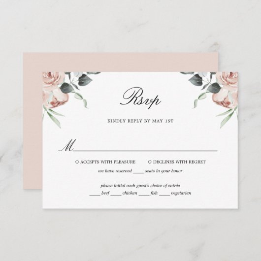 Dusty Pink Floral Rose Hochzeit RSVP Card (Vorne/Hinten)