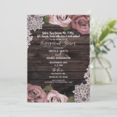 Dusty Pink Floral Rose Rustic Wood Verlobung Einladung (Stehend Vorderseite)