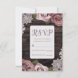 Dusty Pink Floral Rose Rustikales Holz & Spitzen H RSVP Karte