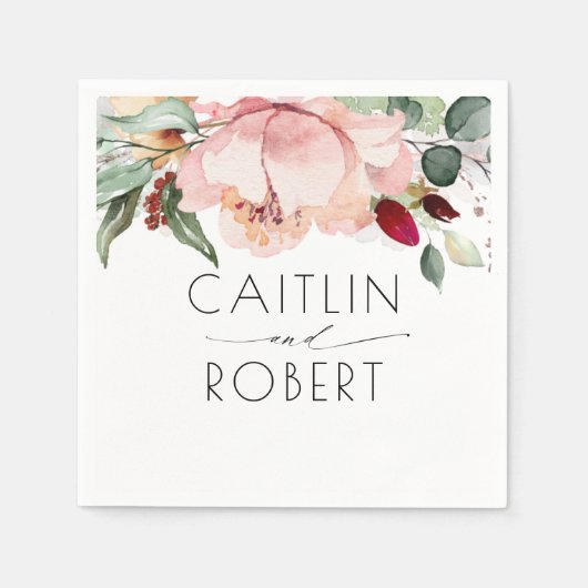 Dusty Pink Floral Rustikaler Fall Serviette (Vorderseite)