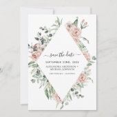 Dusty Pink Floral Save the Date Grüne Einladung (Vorderseite)