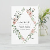 Dusty Pink Floral Save the Date Grüne Einladung (Stehend Vorderseite)