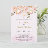 Dusty pink floral Spanische Taufe Einladung (Stehend Vorderseite)