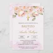 Dusty pink floral Spanische Taufe Einladung (Vorne/Hinten)