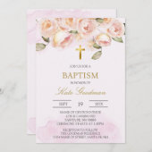 Dusty pink floral Spanische Taufe Einladung (Vorne/Hinten)