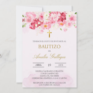 Dusty pink floral Spanische Taufe Einladung