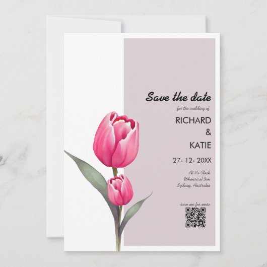 Dusty pink floral stylischer Qr-Code Save the Date Einladung (Vorderseite)